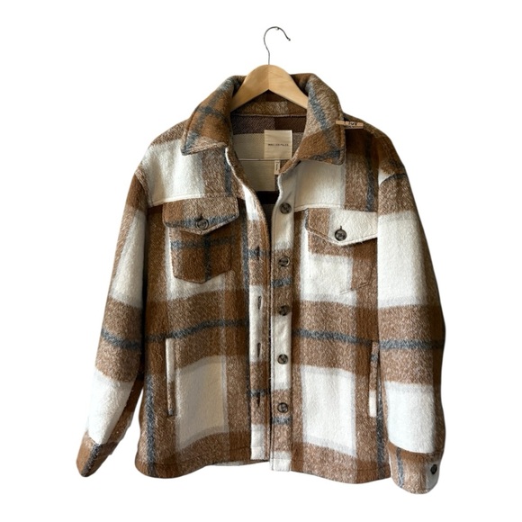 Avec Les Filles Plaid Shacket Jacket Coat Women’s Large Brown Neutral - Picture 3 of 9
